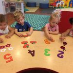 Group of toddlers learning numbers and shapes